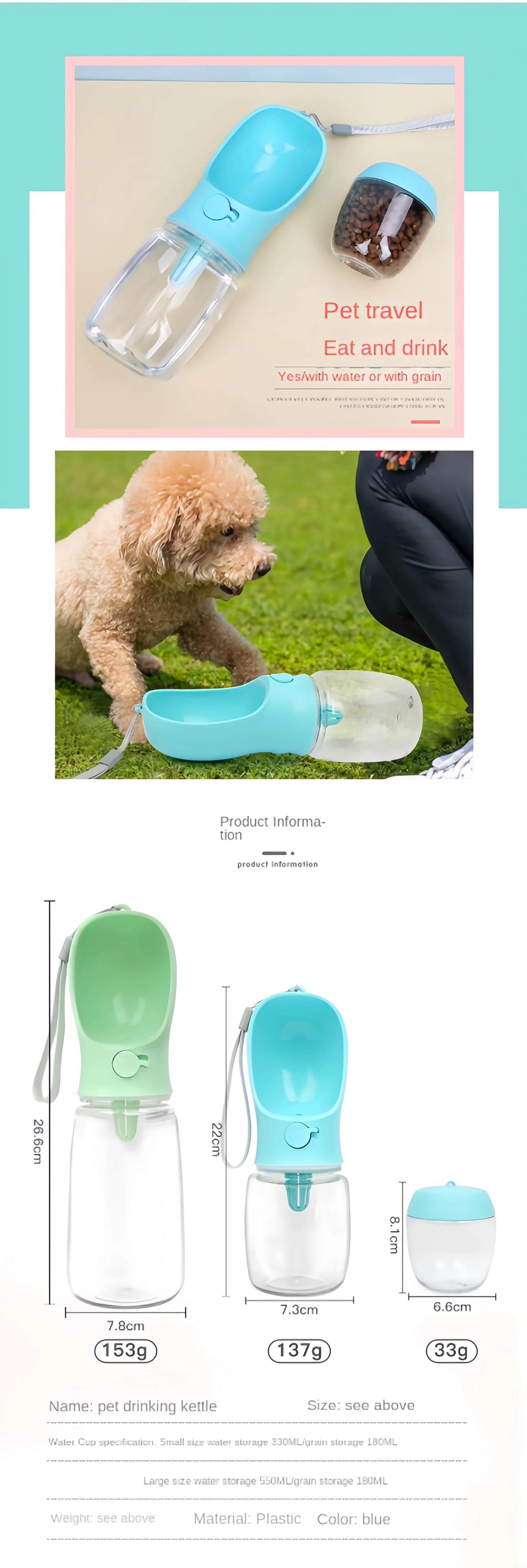Borraccia Portatile 2-in-1 per Animali